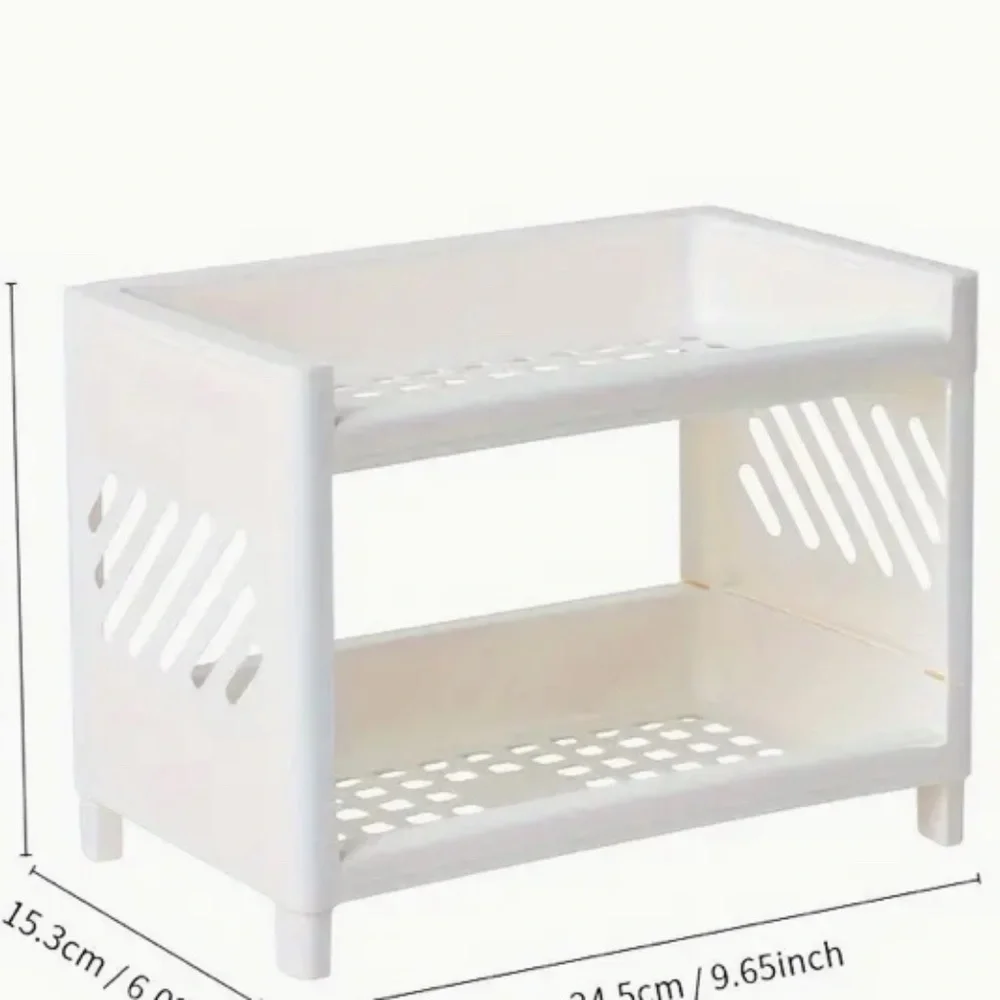 White Plastic Desktop Storage Rack -Multi-Functional Rectangular Organizer Shelf - Picture 3 of 8